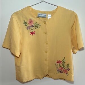 Alfred Dunner Yellow Floral Embroidered Women's Top